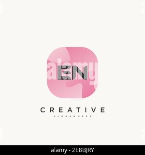 EN Initial Letter logo icon design template elements with wave colorful art Stock Vector