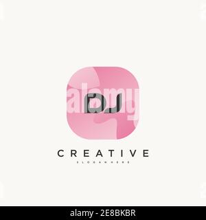 DJ Initial Letter logo icon design template elements with wave colorful art Stock Vector