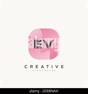 EV Initial Letter logo icon design template elements with wave colorful art Stock Vector