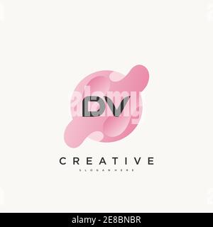 DV Initial Letter logo icon design template elements with wave colorful art Stock Vector