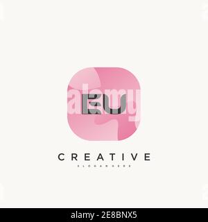 EU Initial Letter logo icon design template elements with wave colorful art Stock Vector