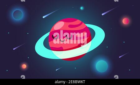 Red Planet in Outer Space with Comet and Stars Stock Vector
