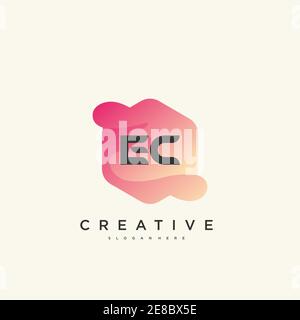 EC Initial Letter logo icon design template elements with wave colorful art Stock Vector