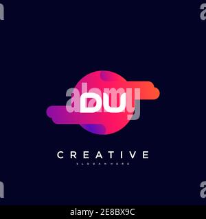 DU Initial Letter logo icon design template elements with wave colorful art Stock Vector