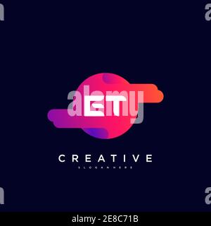 ET Initial Letter logo icon design template elements with wave colorful art Stock Vector