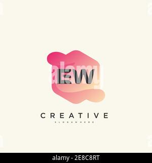 EW Initial Letter logo icon design template elements with wave colorful art Stock Vector
