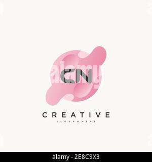 CN Initial Letter logo icon design template elements with wave colorful art Stock Vector