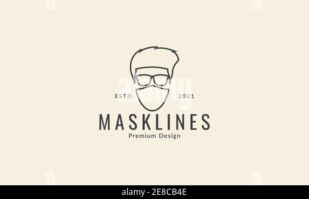 man with sunglasses and mask line logo symbol icon vector graphic design illustration Stock Vector