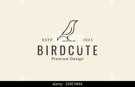 simple line bird raven unique logo symbol icon vector graphic design illustration Stock Vector