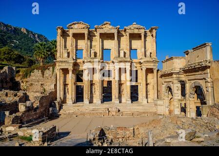 Library of Celsus, an ancient Roman building in Ephesus Archaeological Site, Turkey Stock Photo