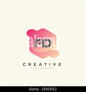 FD Initial Letter logo icon design template elements with wave colorful art Stock Vector