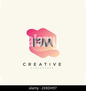 FM Initial Letter logo icon design template elements with wave colorful art Stock Vector