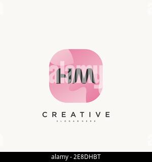 HM Initial Letter logo icon design template elements with wave colorful Stock Vector