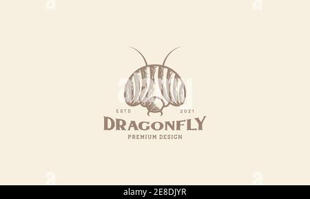 vintage head insect dragonfly logo symbol icon vector graphic design illustration Stock Vector