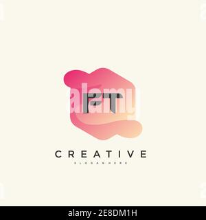 FT Initial Letter logo icon design template elements with wave colorful art Stock Vector