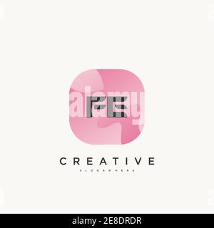 FE Initial Letter logo icon design template elements with wave colorful art Stock Vector