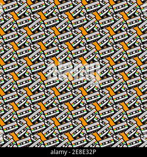 Retro vintage cassette tape seamless background vector with orange background Stock Vector