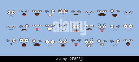 bundle of thirty cartoon faces emoticons icons vector illustration design Stock Vector