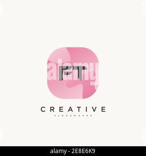 FT Initial Letter logo icon design template elements with wave colorful art Stock Vector