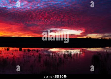 Bingham, Nottinghamshire, UK. 31st Jan 2021. The sunrise over Archer's Lake in Bingham, Nottinghamshire. Neil Squires/Alamy Live News Stock Photo