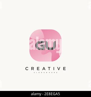 GU Initial Letter logo icon design template elements with wave colorful art Stock Vector