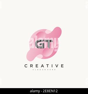 GT Initial Letter logo icon design template elements with wave colorful art Stock Vector
