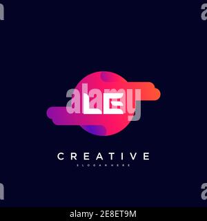 LE Initial Letter logo icon design template elements with wave colorful Stock Vector