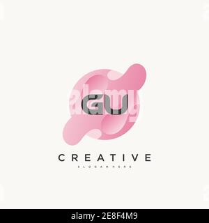 GU Initial Letter logo icon design template elements with wave colorful art Stock Vector