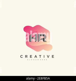HR Initial Letter logo icon design template elements with wave colorful Stock Vector