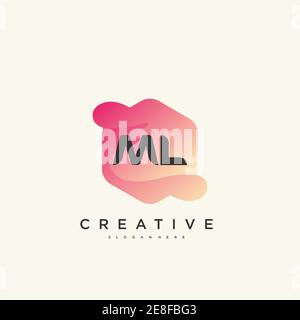 ML Initial Letter logo icon design template elements with wave colorful Stock Vector