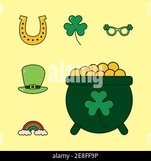 bundle of six saint patricks day set icons vector illustration design Stock Vector