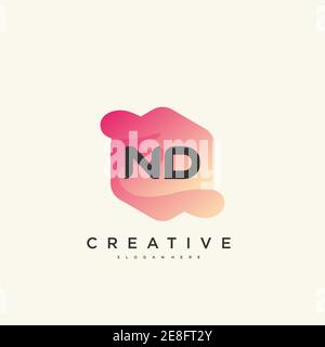 ND Initial Letter logo icon design template elements with wave colorful Stock Vector