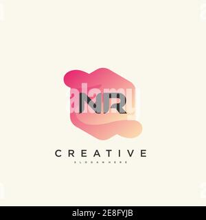 NR Initial Letter logo icon design template elements with wave colorful Stock Vector