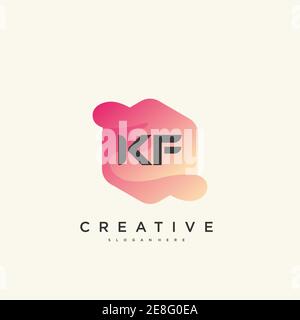 KF Initial Letter logo icon design template elements with wave colorful Stock Vector