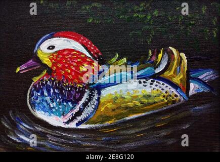 Art ,painting ,Acrylic,color ,Mandarin duck Stock Photo
