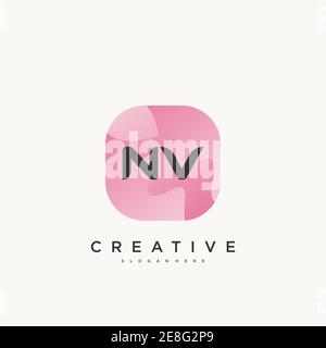 NV Initial Letter logo icon design template elements with wave colorful Stock Vector