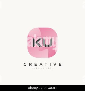 KU Initial Letter logo icon design template elements with wave colorful Stock Vector