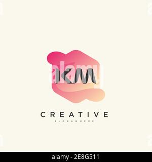 KM Initial Letter logo icon design template elements with wave colorful Stock Vector