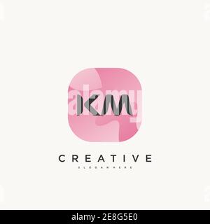 KM Initial Letter logo icon design template elements with wave colorful Stock Vector