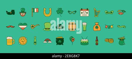 bundle of thirty saint patricks day set icons vector illustration design Stock Vector