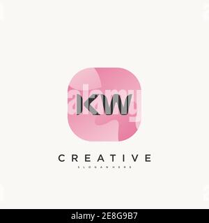 KW Initial Letter logo icon design template elements with wave colorful Stock Vector