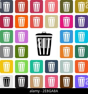 Vector modern Trash Bin flat design icon set in button. Stock Vector