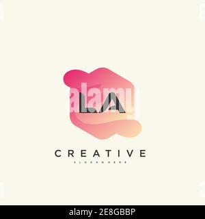 LA Initial Letter logo icon design template elements with wave colorful Stock Vector