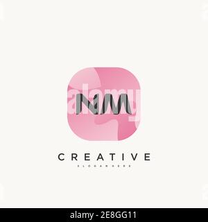 NM Initial Letter logo icon design template elements with wave colorful Stock Vector