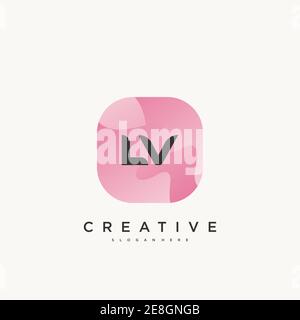 LV Initial Letter logo icon design template elements with wave colorful Stock Vector