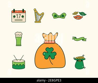 bundle of nine saint patricks day set icons vector illustration design Stock Vector