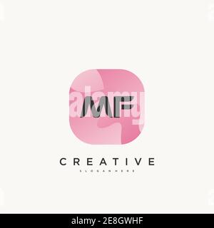 MF Initial Letter logo icon design template elements with wave colorful Stock Vector