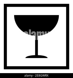 Fragile flat icon with black frame isolated on white background. Fragile package symbol. Label vector illustration . Stock Vector