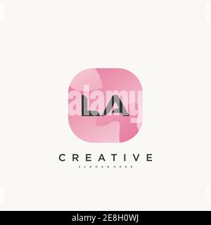 LA Initial Letter logo icon design template elements with wave colorful Stock Vector