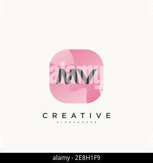 MV Initial Letter logo icon design template elements with wave colorful Stock Vector